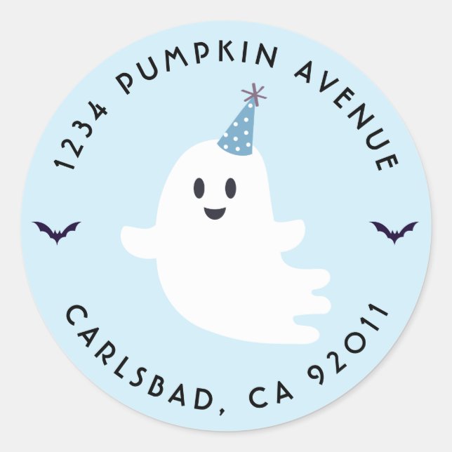 Pegatina Redonda Spooky One Ghost Halloween Birday Return Address (Anverso)