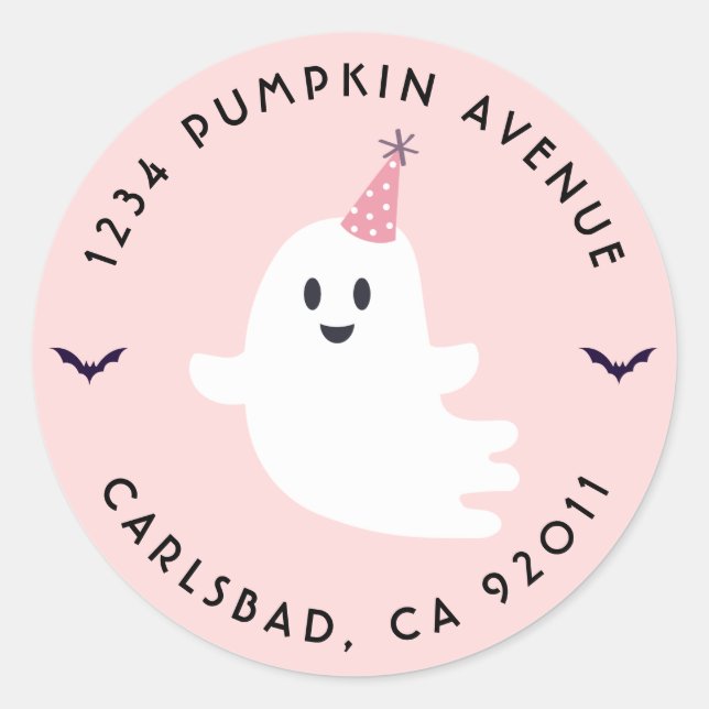 Pegatina Redonda Spooky One Halloween Ghost Birday Return Address (Anverso)