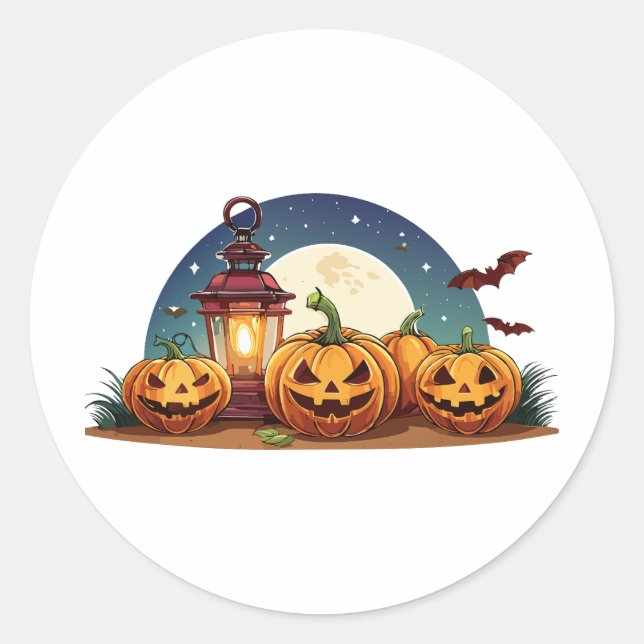 Pegatina Redonda Spooky pumpkins (Anverso)