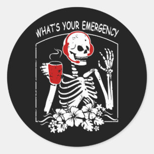Pegatina Redonda Spooky Skeleton Dispatcher 911 Halloween ¿Cuál es