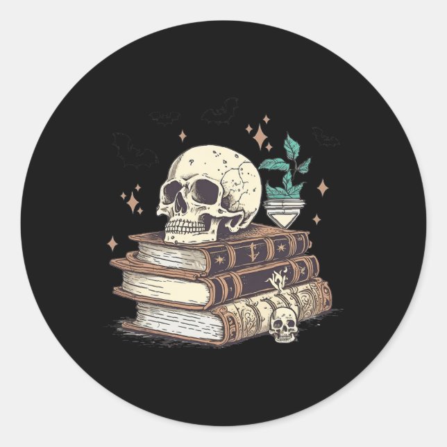 Pegatina Redonda Spooky Spell Books (Anverso)