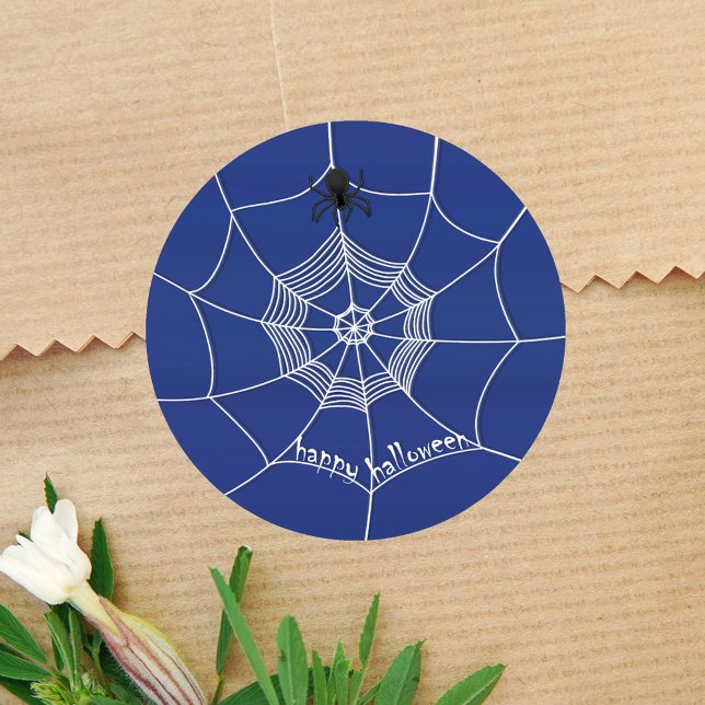 Pegatina Redonda Spooky Spider Happy Halloween (Happy Halloween spooky spider sticker)