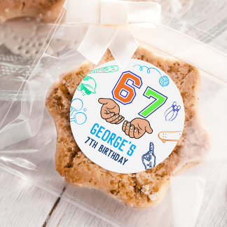 Pegatina Redonda Sports 6 7 Meme Trend Six Seven Birthday Party