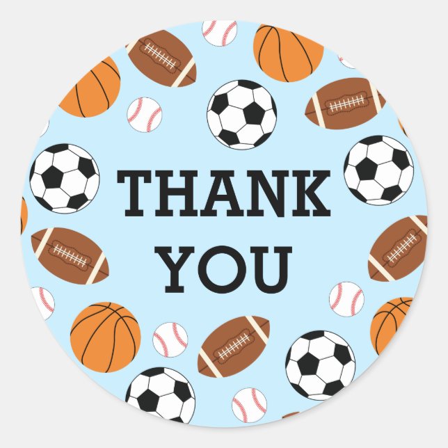 Pegatina Redonda Sports Baby Shower Co-ed Theme Boy Blue (Anverso)