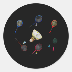 Pegatina Redonda Sporty Family Mating Badminton Shuttle Sports Pl