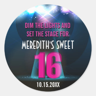 Pegatina Redonda Spotlight Star Pink Sweet 16