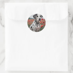 Pegatina Redonda **"Spots of Joy: Dalmatian in a Red Poppy Field"**