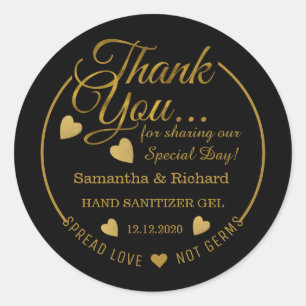 Pegatina Redonda Spread Love Hand Sanitizer Black Gold Gracias