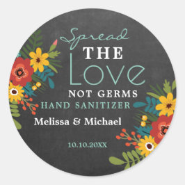 Pegatina Redonda Spread Love Hand Sanitizer Boda Chalkboard