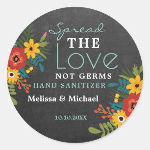 Pegatina Redonda Spread Love Hand Sanitizer Boda Chalkboard