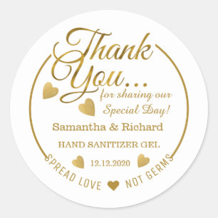 Pegatina Redonda Spread Love Hand Sanitizer Gold Gracias A Usted