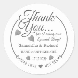 Pegatina Redonda Spread Love Hand Sanitizer Silver Gracias  