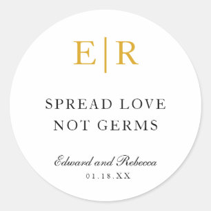 Pegatina Redonda Spread Love Not Germs Gold Monograma Favor de la b