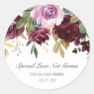 Pegatina Redonda Spread Love Not Germs Moody Plum Floral Boda