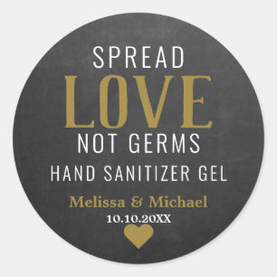 Pegatina Redonda Spread Love Not Germs Sanitizer Boda Chalkboard