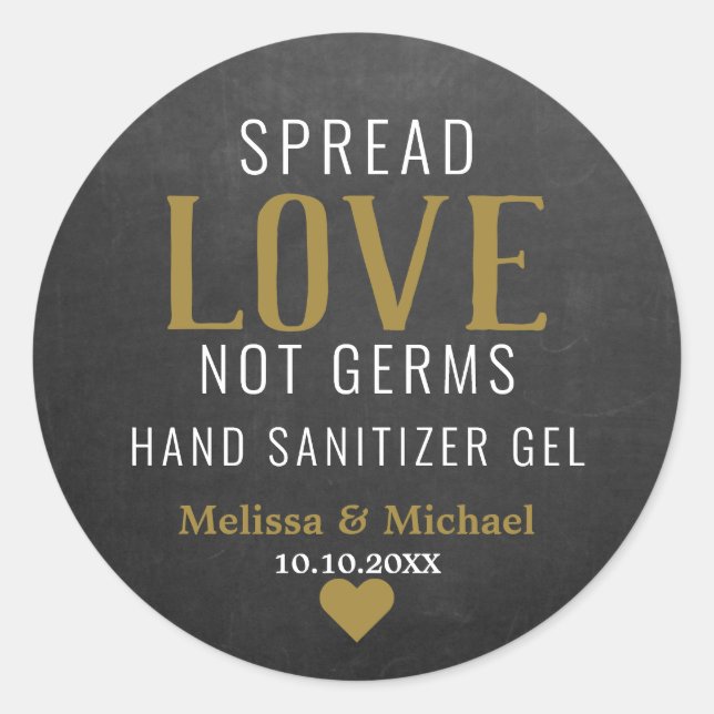 Pegatina Redonda Spread Love Not Germs Sanitizer Boda Chalkboard (Anverso)