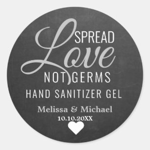 Pegatina Redonda Spread Love Not Germs Sanitizer Boda Chalkboard