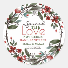 Pegatina Redonda Spread Love Red Floral Wreath Hand Sanitizer Favor