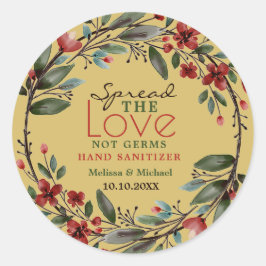 Pegatina Redonda Spread Love Red Floral Wreath Sanitizer Favor Gold