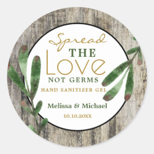 Pegatina Redonda Spread Love Rustic Boda mano Sanitizer Favor