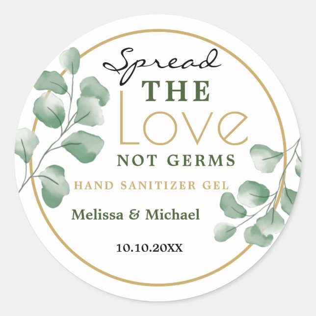 Pegatina Redonda Spread Love Watercolor Greenery Eucalyptus Boda (Anverso)