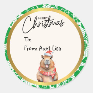 Pegatina Redonda 🎄 Spread the Holiday Cheer with Custom Capybara