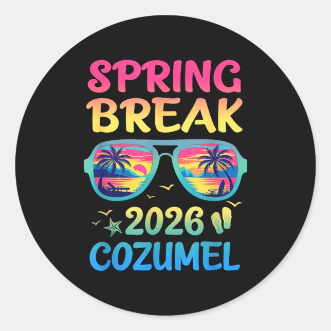 Pegatina Redonda Spring Break Cozumel 2026 Vacation Trip Sungles  (Anverso)