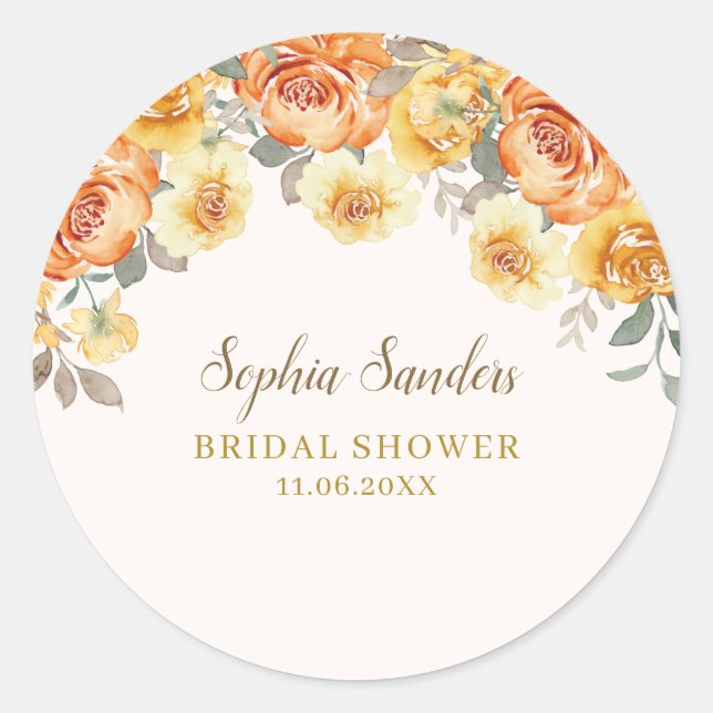 Pegatina Redonda Spring Bridal Shower Featuring Orange Blossoms (Anverso)