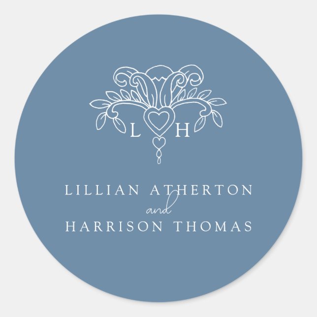 Pegatina Redonda Spring fleur de lis boda gracias favor azul (Anverso)