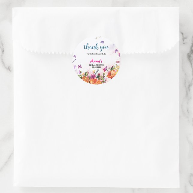 Pegatina Redonda Spring Floral Butterfly Garden Bridal Showers (Bolso)