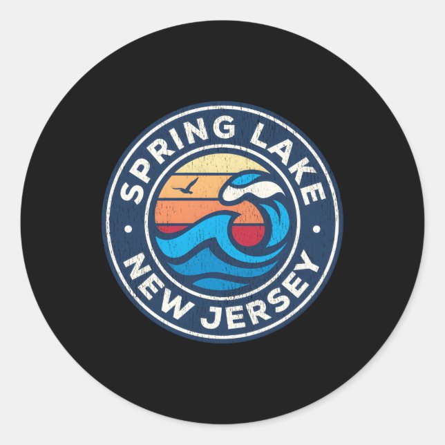 Pegatina Redonda Spring Lake New Jersey Nj Nautical Waves (Anverso)