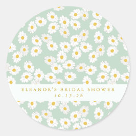 Pegatina Redonda Spring Pastel Sage Daisies Bridal Shower Personali