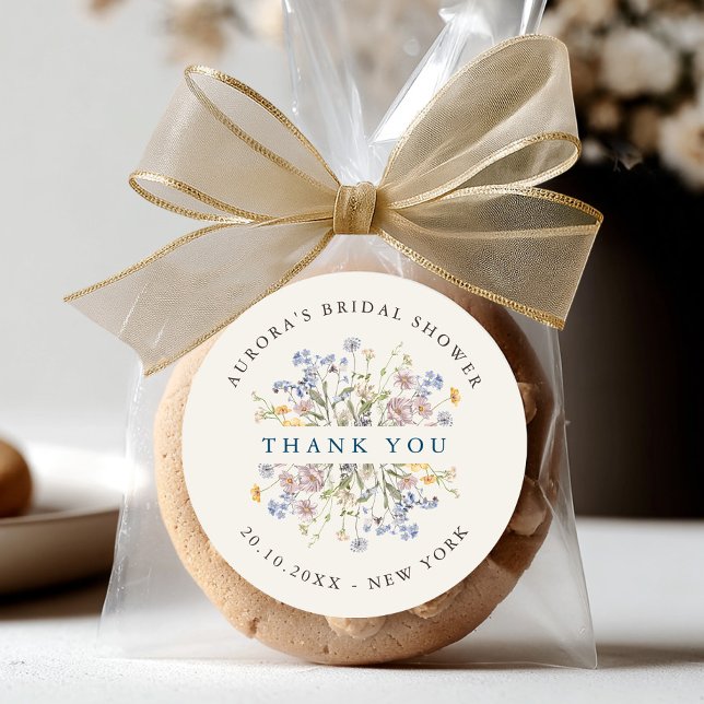 Pegatina Redonda Spring Wildflower Meadow Ducha de novias gracias (Spring Wildflower Meadow Bridal shower thank you Classic Round Sticker)
