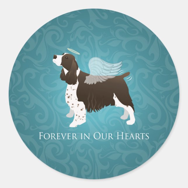 Pegatina Redonda Springer Spaniel Angel - Memorial Mascota (Anverso)
