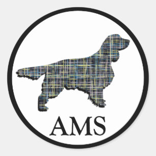 Pegatina Redonda Springer Spaniel Cute Mascota Perro Silhouette Y&B