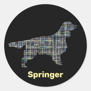Pegatina Redonda Springer Spaniel Dog Yellow & Black Grid Line