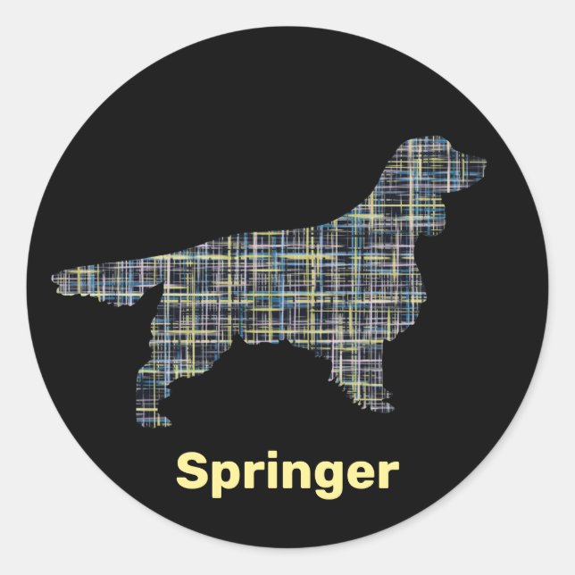Pegatina Redonda Springer Spaniel Dog Yellow & Black Grid Line (Anverso)