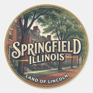 Pegatina Redonda Springfield Illinois Capital Lincoln Viaje