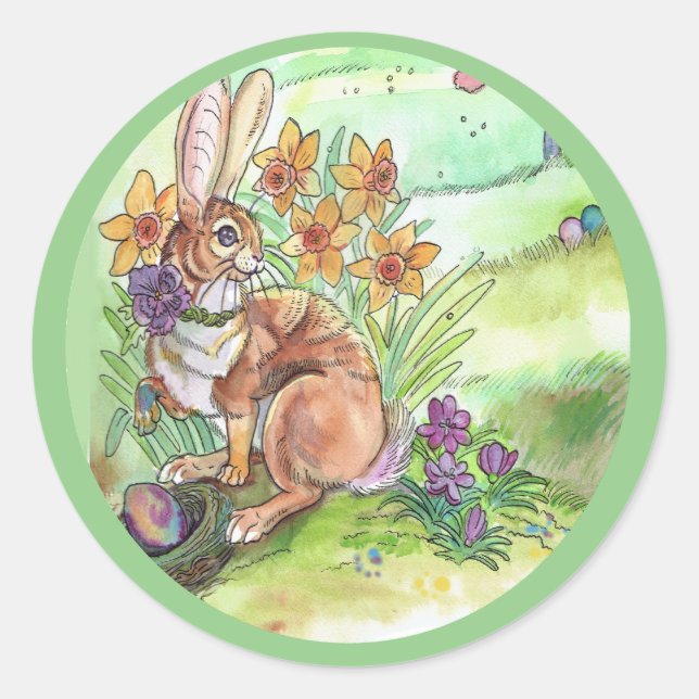 Pegatina Redonda Springtime Easter Bunny (Anverso)