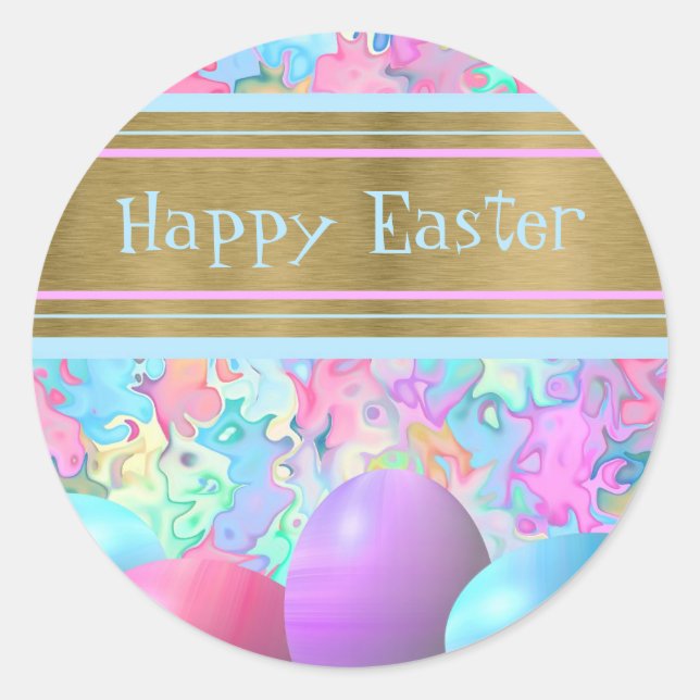 Pegatina Redonda Springtime Happy Easter Eggs Holiday Card Classic (Anverso)