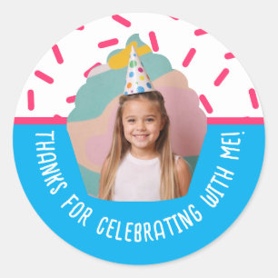 Pegatina Redonda Sprinkles para Cupcake de Cumpleaños con Foto Pers