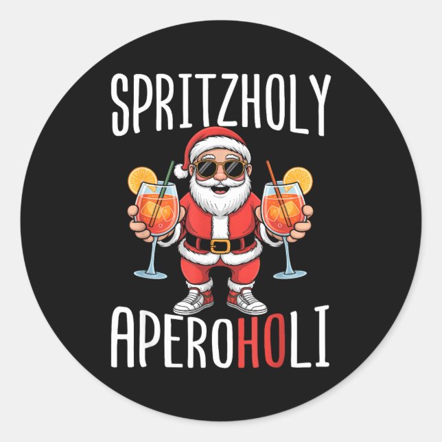 Pegatina Redonda Spritzholy Aperoholi - Santa Aperitif Funny Spritz (Anverso)