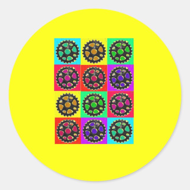 Pegatina Redonda Sprocket POPART: Regalos de ciclismo (Anverso)