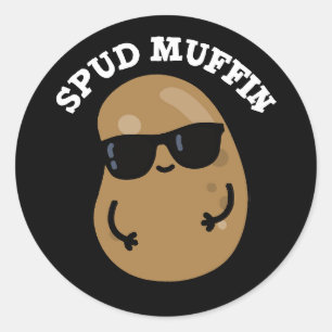 Pegatina Redonda Spud Muffin Gracioso Potato Pun Dark BG