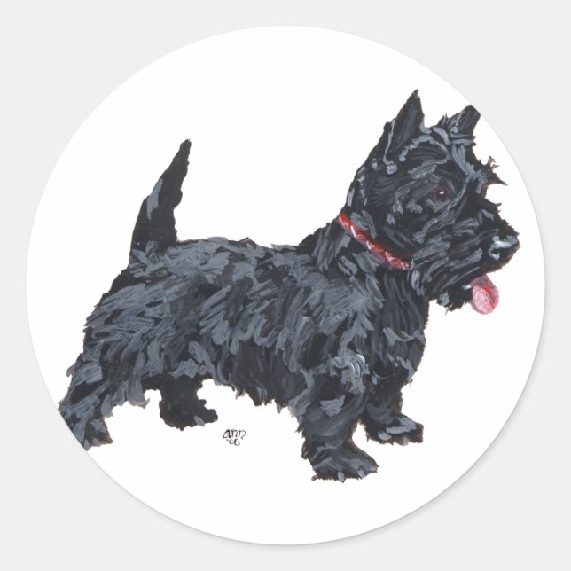 Pegatina Redonda Spunky Scottie Dog (Anverso)
