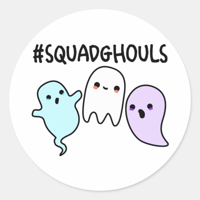 Pegatina Redonda Squad Ghouls divertido juego de palabras de Hallow (Anverso)