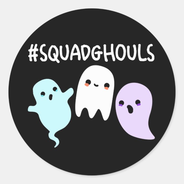 Pegatina Redonda Squad Ghouls Funny Halloween Ghost Pun Dark BG (Anverso)