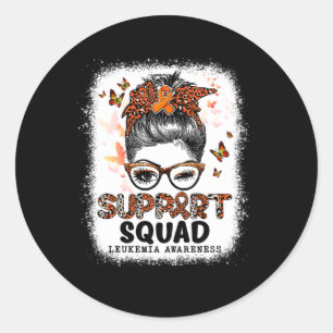 Pegatina Redonda Squad Messy Bun Butterfly Naranja Ribbon Leukemia