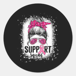 Pegatina Redonda Squad Messy Bun Guerrero Rosa Cáncer de Mama