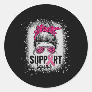Pegatina Redonda Squad Messy Bun Guerrero Rosa Cáncer de Mama